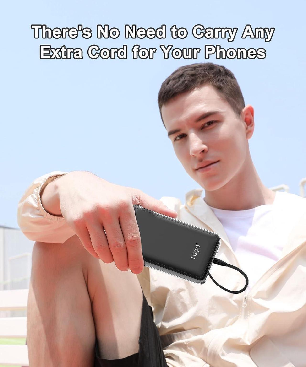 Alt view image 4 of 6 - Portable Charger with Cords 10000mAh Power Bank with Built in Cables Battery Backup Cell Phone External Battery Pack Compatible with iPhone16/15 and Android Phone Travel Battery Pack