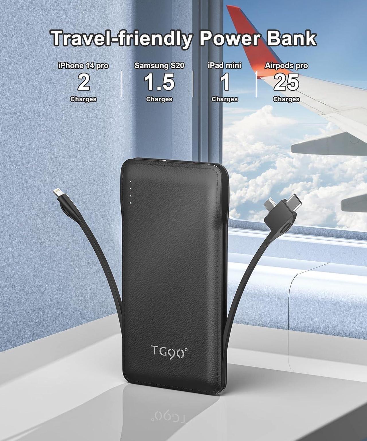 Alt view image 5 of 6 - Portable Charger with Cords 10000mAh Power Bank with Built in Cables Battery Backup Cell Phone External Battery Pack Compatible with iPhone16/15 and Android Phone Travel Battery Pack