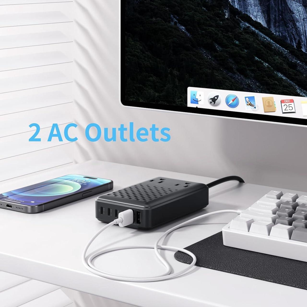 Alt view image 4 of 7 - Charging Station 140W USB C Charger Block 8 Port Fast Charging Power Strip 5ft Flat Extension Cord with 4 USB C 2 USB A Ports 2 AC Outlets Compatible with iPhone 15/14/13 MacBook Pro/Air