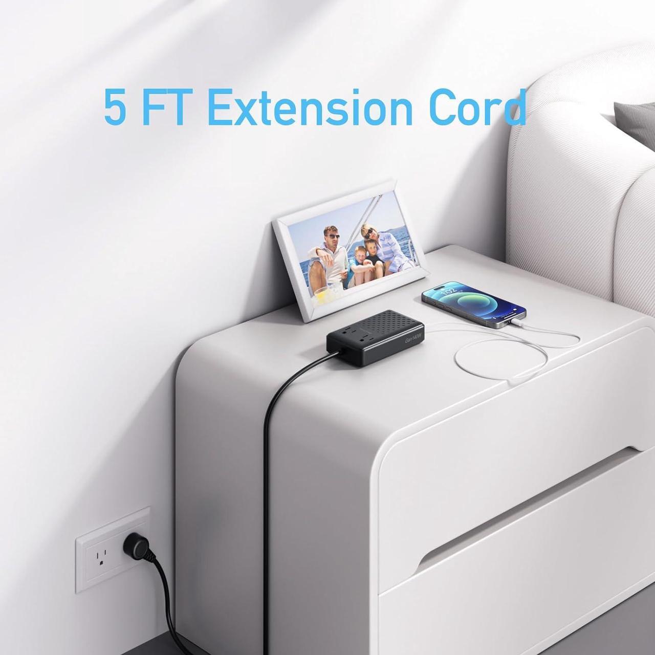 Alt view image 7 of 7 - Charging Station 140W USB C Charger Block 8 Port Fast Charging Power Strip 5ft Flat Extension Cord with 4 USB C 2 USB A Ports 2 AC Outlets Compatible with iPhone 15/14/13 MacBook Pro/Air