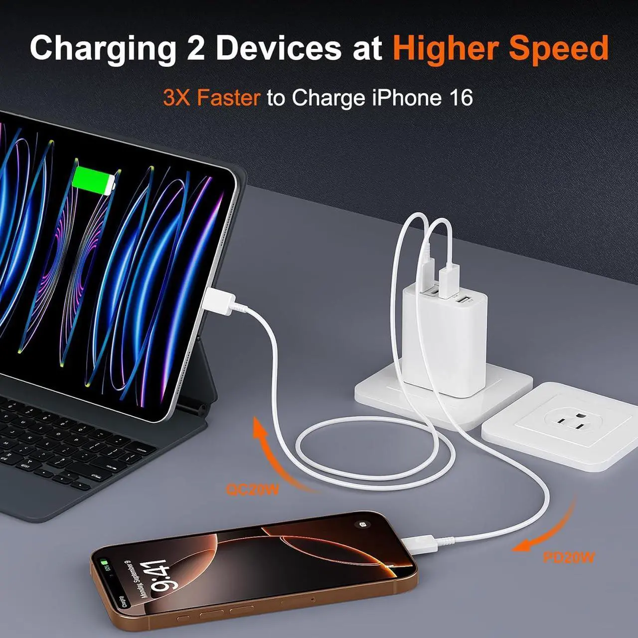 Alt view image 4 of 7 - USB C Fast Charger Block 40W 4-Port Type C Charger Fast Charging Block Cube PD Power Adapter+QC 3.0 USB A Charger Wall Plug Type C Brick Box for iPhone 16/15/14/13/12/11 Pro Max iPad  2Pack