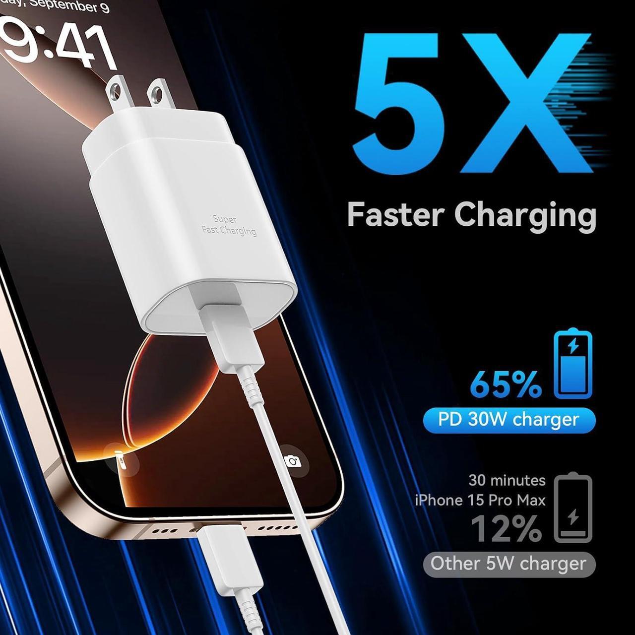 Alt view image 2 of 7 - iPhone 16 15 Pro Max Charger Fast Charging 30W USB C iPhone 16 15 Charger Block with 10FT Long C Chargers Cord Cable for iPhone 16 15 Pro Max/16 15 Pro/16 15 Plus/16/15 iPad Galaxy S24/S23/S22