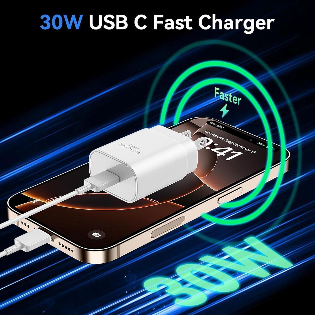 Alt view image 3 of 7 - iPhone 16 15 Pro Max Charger Fast Charging 30W USB C iPhone 16 15 Charger Block with 10FT Long C Chargers Cord Cable for iPhone 16 15 Pro Max/16 15 Pro/16 15 Plus/16/15 iPad Galaxy S24/S23/S22