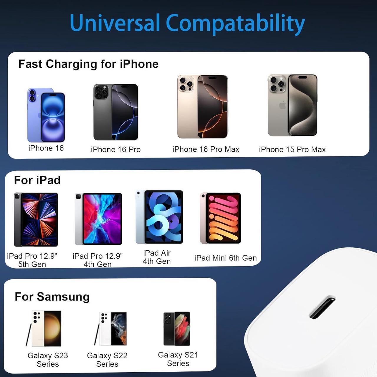 Alt view image 5 of 7 - iPhone 16 15 Pro Max Charger Fast Charging 30W USB C iPhone 16 15 Charger Block with 10FT Long C Chargers Cord Cable for iPhone 16 15 Pro Max/16 15 Pro/16 15 Plus/16/15 iPad Galaxy S24/S23/S22
