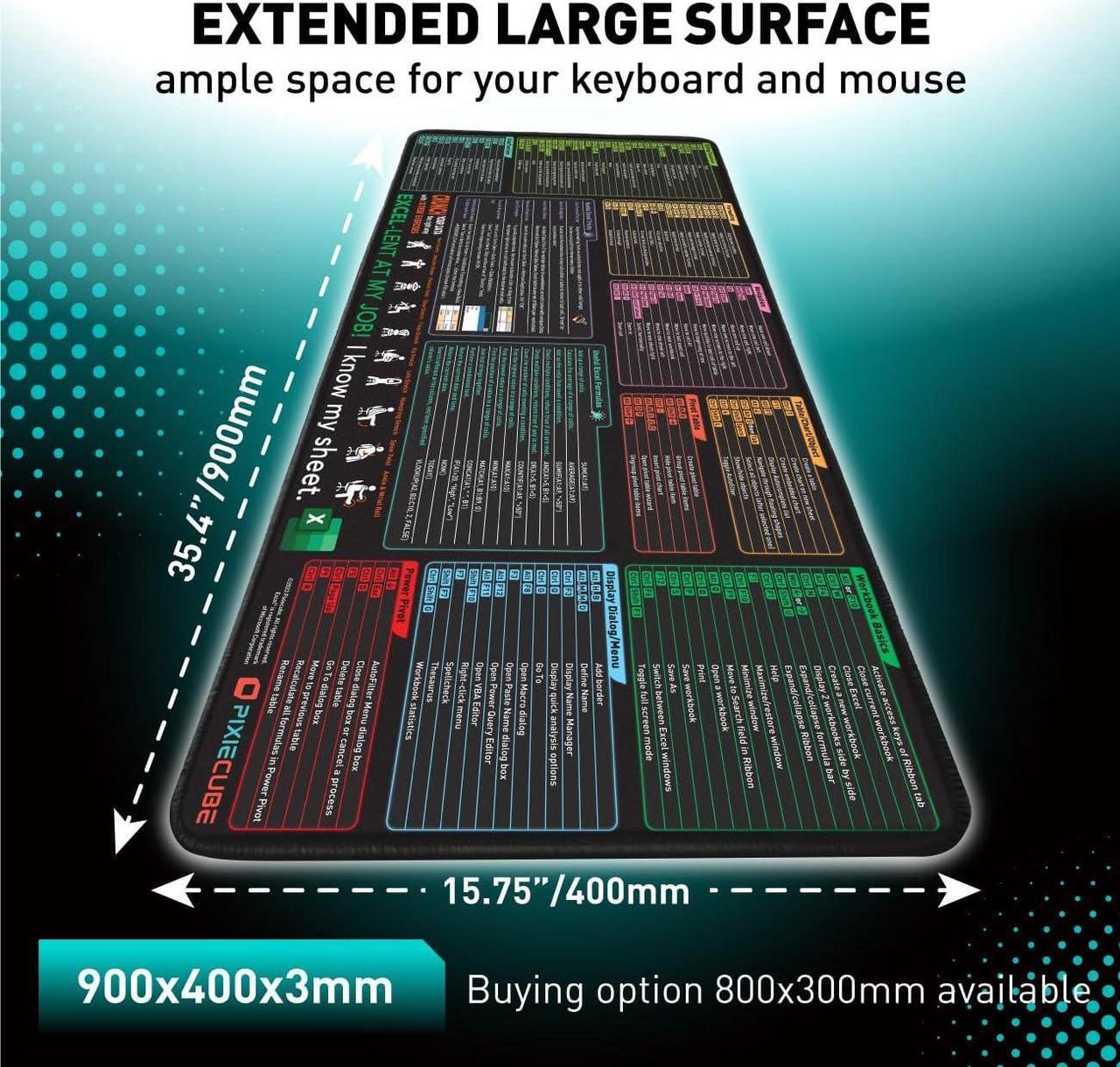 Alt view image 2 of 7 - Excel Shortcut Keys Mouse Pad - Extended Large XXL Cheat Sheet Gaming Mousepad | PC Office Spreadsheet Keyboard Mat | Non-Slip Stitched Edge