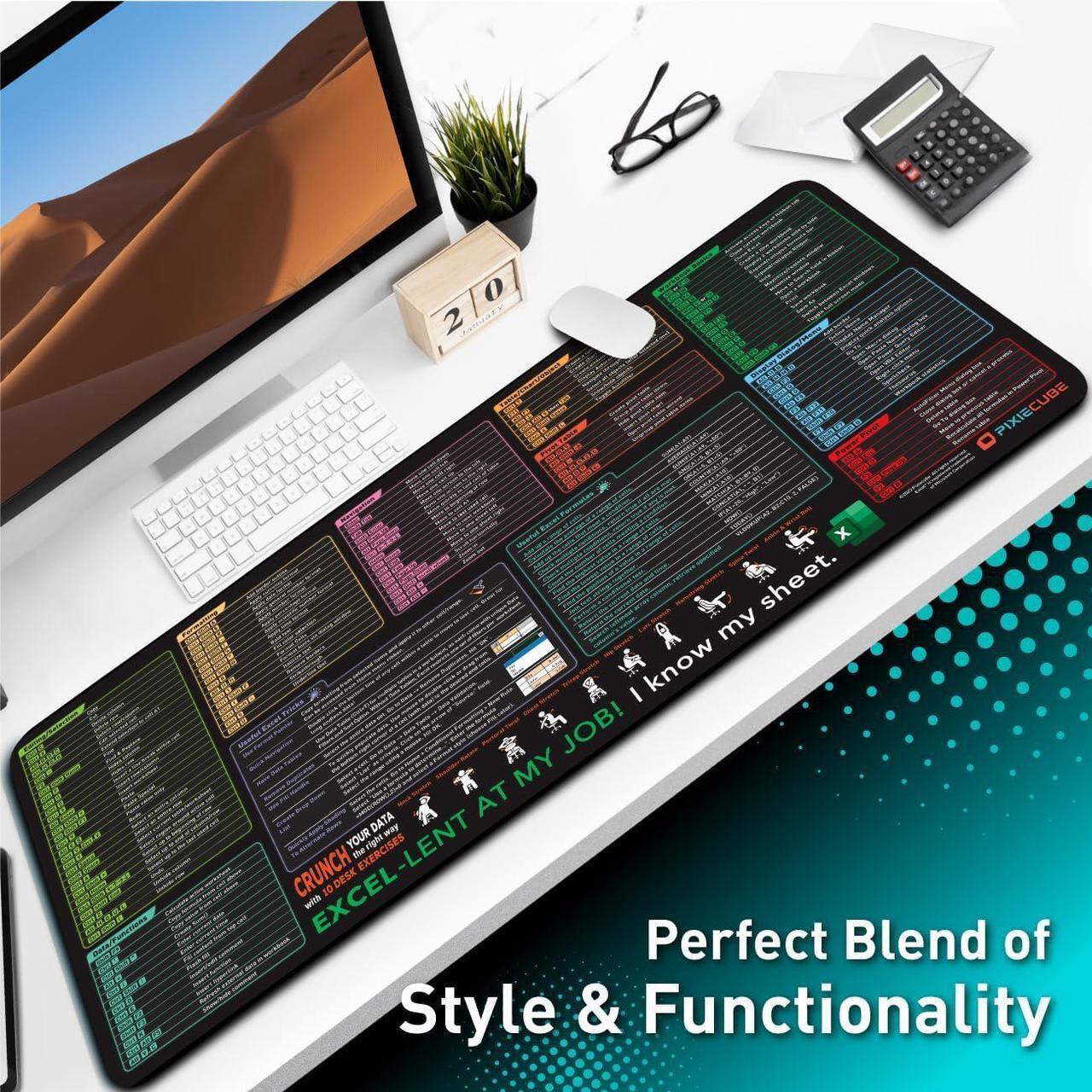Alt view image 6 of 7 - Excel Shortcut Keys Mouse Pad - Extended Large XXL Cheat Sheet Gaming Mousepad | PC Office Spreadsheet Keyboard Mat | Non-Slip Stitched Edge