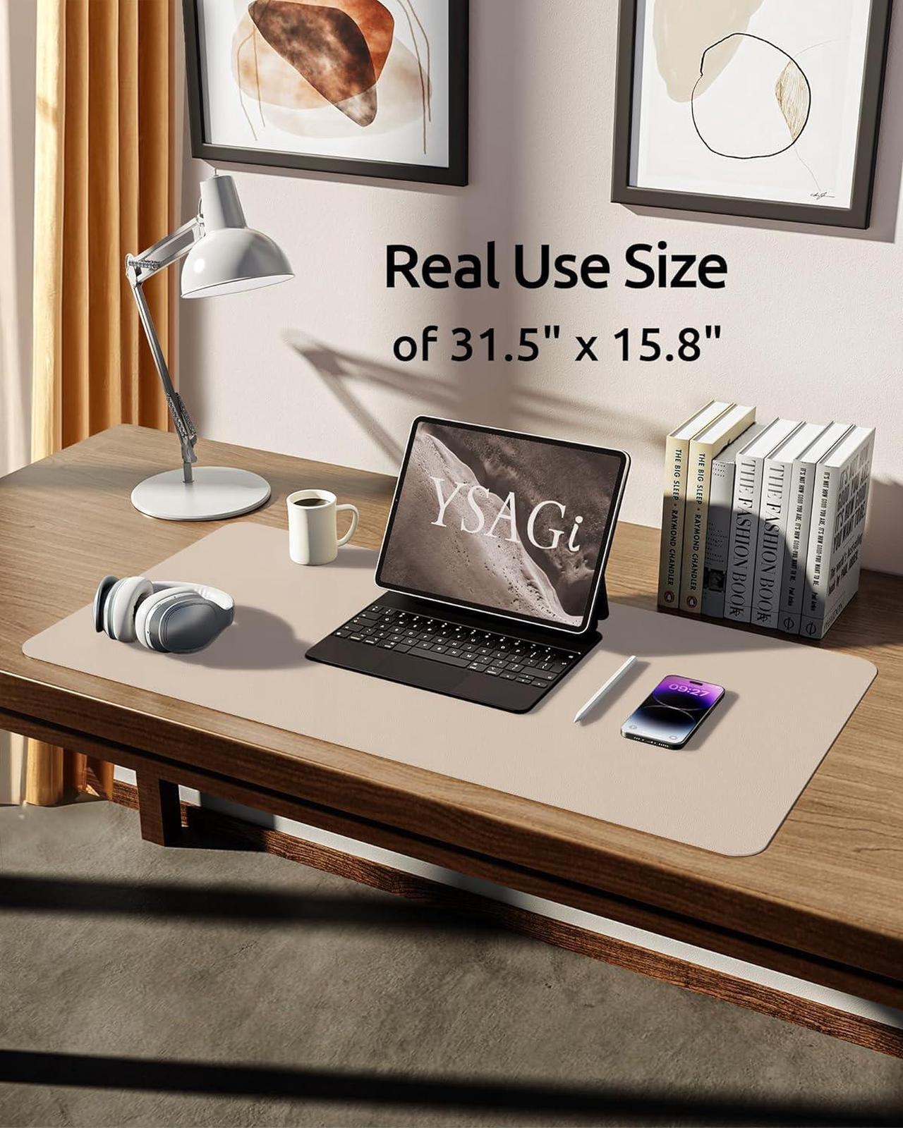Alt view image 5 of 7 - Leather Desk Pad Protector Office Desk Mat Large Mouse Pad Non-Slip PU Leather Desk Blotter Laptop Desk Pad Waterproof Desk Writing Pad for Office and Home (Eggshell 31.5 x 15.8)