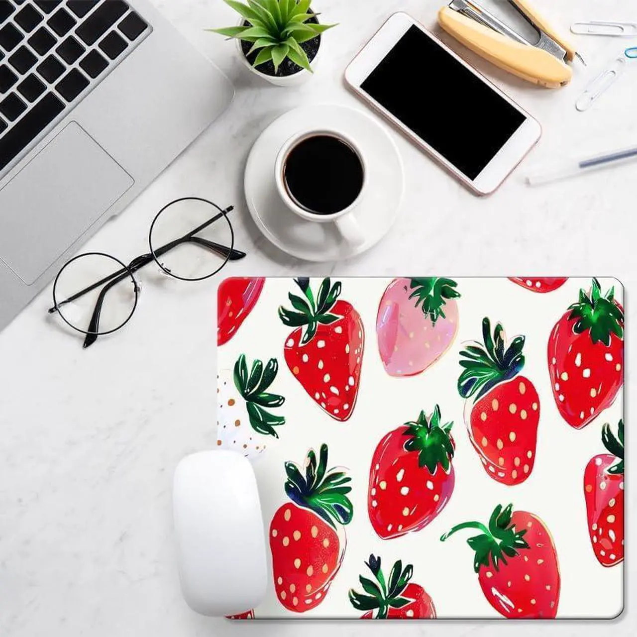 Alt view image 2 of 6 - Washable Mouse pad Cloth Comfortable Computer Mouse Pad for Laptop Specially Designed Personalized Textured and Floral Pattern Gaming Mouse Pads (Lovely Strawberries Square)