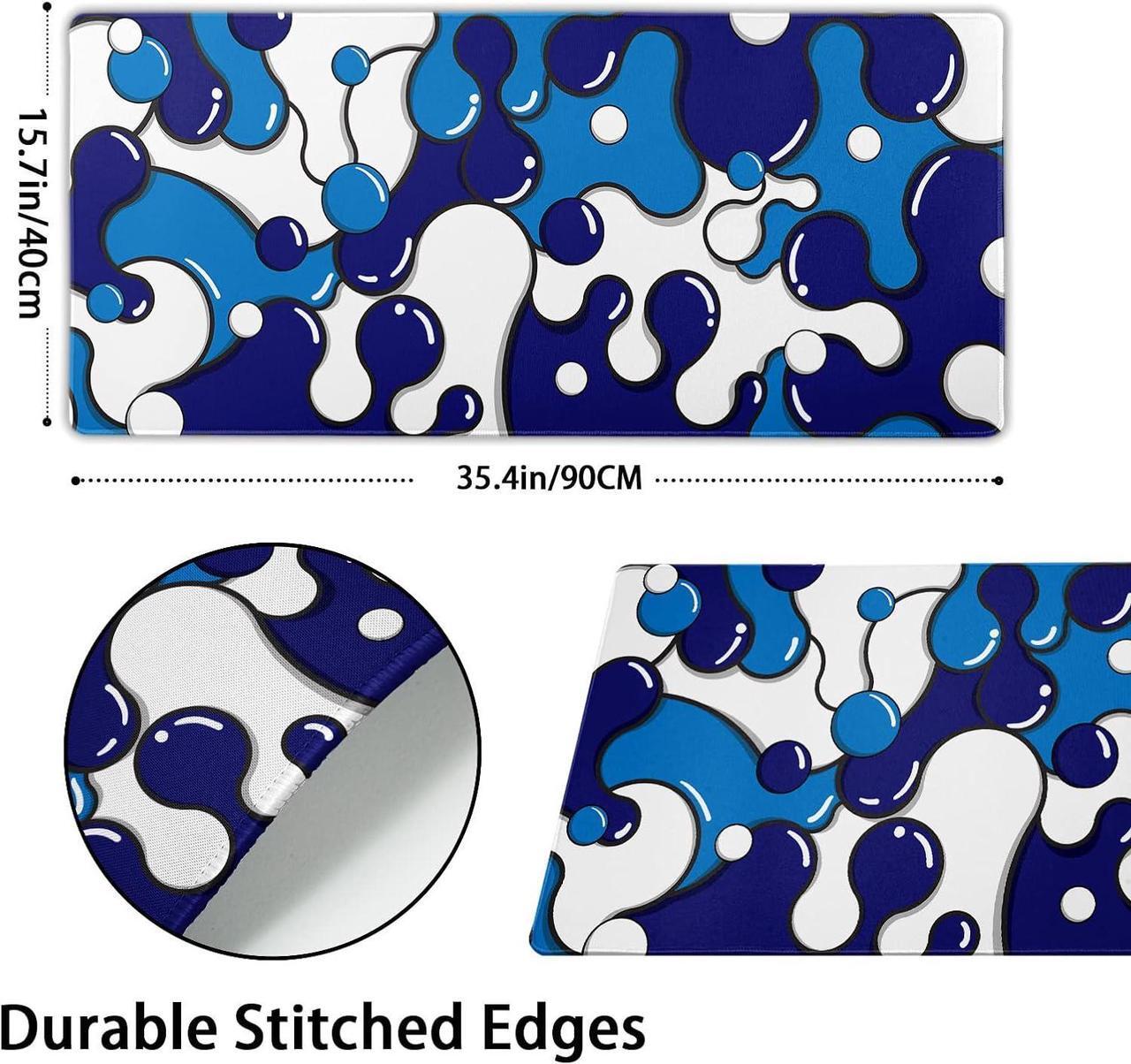 Alt view image 2 of 7 - Navy Blue White Mouse Pad Anime Cool Geometric Japanese Extended Desk Mat 90X40 CM Non-Slip Rubber Base Stitched Edge Large XXL Mousepad for Gaming Laptop Computer Desktop 35.4×15.7 Inch