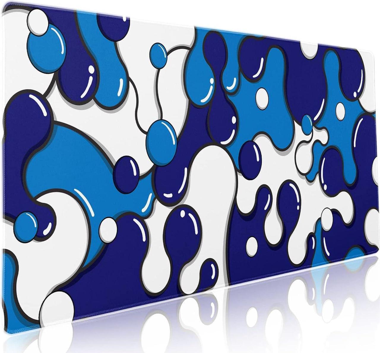 Main image of Navy Blue White Mouse Pad Anime Cool Geometric Japanese Extended Desk Mat 90X40 CM Non-Slip Rubber Base Stitched Edge Large XXL Mousepad for Gaming Laptop Computer Desktop 35.4×15.7 Inch