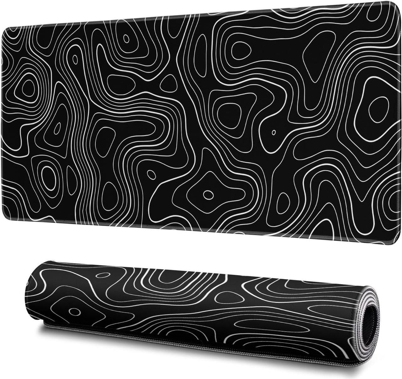 Main image of Topographic Contour Gaming Mouse Pad Black Large Mouse Pad for Keyboard and Mousepad Desk Mat with 3mm Non-Slip Base and Stitched Edge for Gaming and Office Computer Mat Protector Mat 31.5x11.8 Inch