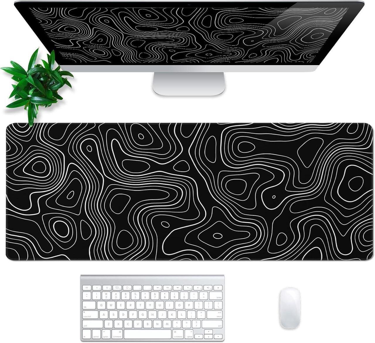 Alt view image 2 of 7 - Topographic Contour Gaming Mouse Pad Black Large Mouse Pad for Keyboard and Mousepad Desk Mat with 3mm Non-Slip Base and Stitched Edge for Gaming and Office Computer Mat Protector Mat 31.5x11.8 Inch