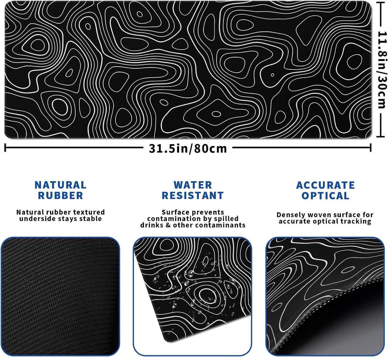 Alt view image 3 of 7 - Topographic Contour Gaming Mouse Pad Black Large Mouse Pad for Keyboard and Mousepad Desk Mat with 3mm Non-Slip Base and Stitched Edge for Gaming and Office Computer Mat Protector Mat 31.5x11.8 Inch