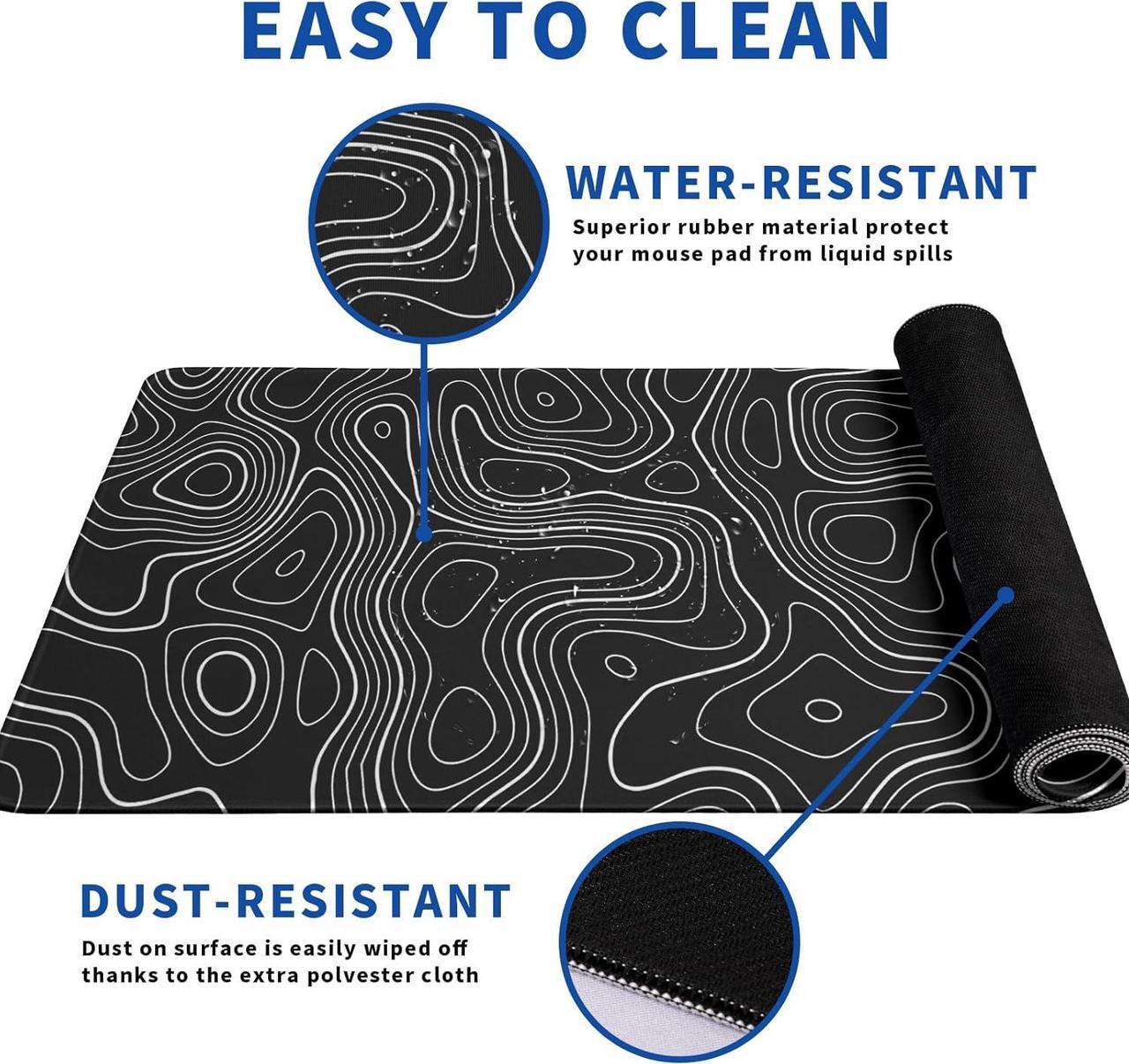 Alt view image 4 of 7 - Topographic Contour Gaming Mouse Pad Black Large Mouse Pad for Keyboard and Mousepad Desk Mat with 3mm Non-Slip Base and Stitched Edge for Gaming and Office Computer Mat Protector Mat 31.5x11.8 Inch