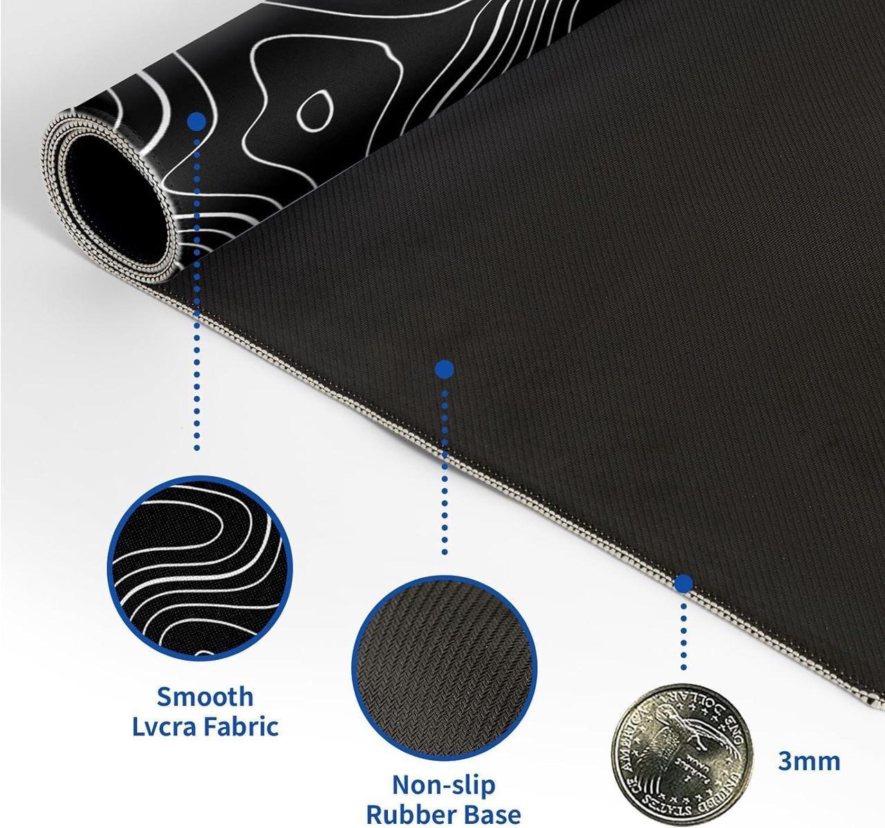 Alt view image 6 of 7 - Topographic Contour Gaming Mouse Pad Black Large Mouse Pad for Keyboard and Mousepad Desk Mat with 3mm Non-Slip Base and Stitched Edge for Gaming and Office Computer Mat Protector Mat 31.5x11.8 Inch