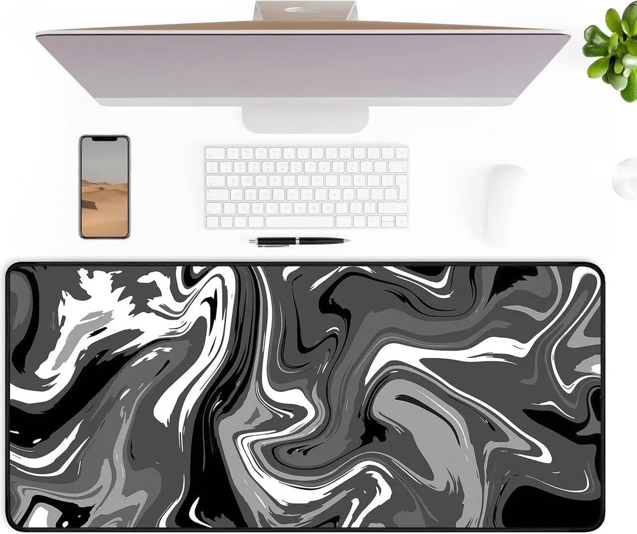 Alt view image 2 of 7 - Gaming Mouse Pad Spill-Proof Extended Large Marble Fluid Design Non-Slip 31.5x11.8 XL Mousepad Smooth Surface Desk Mat for Work Home Office (Black and White)