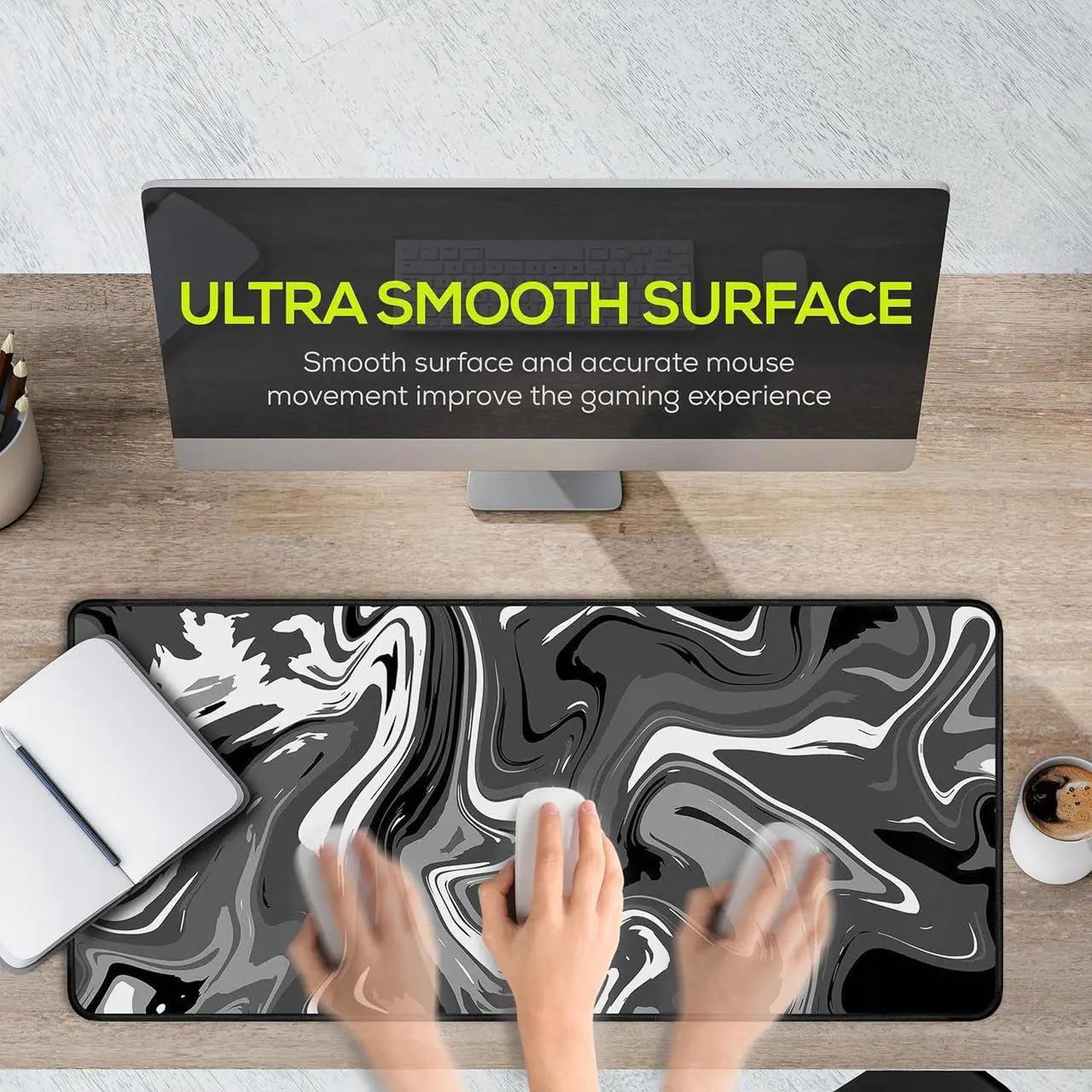 Alt view image 4 of 7 - Gaming Mouse Pad Spill-Proof Extended Large Marble Fluid Design Non-Slip 31.5x11.8 XL Mousepad Smooth Surface Desk Mat for Work Home Office (Black and White)
