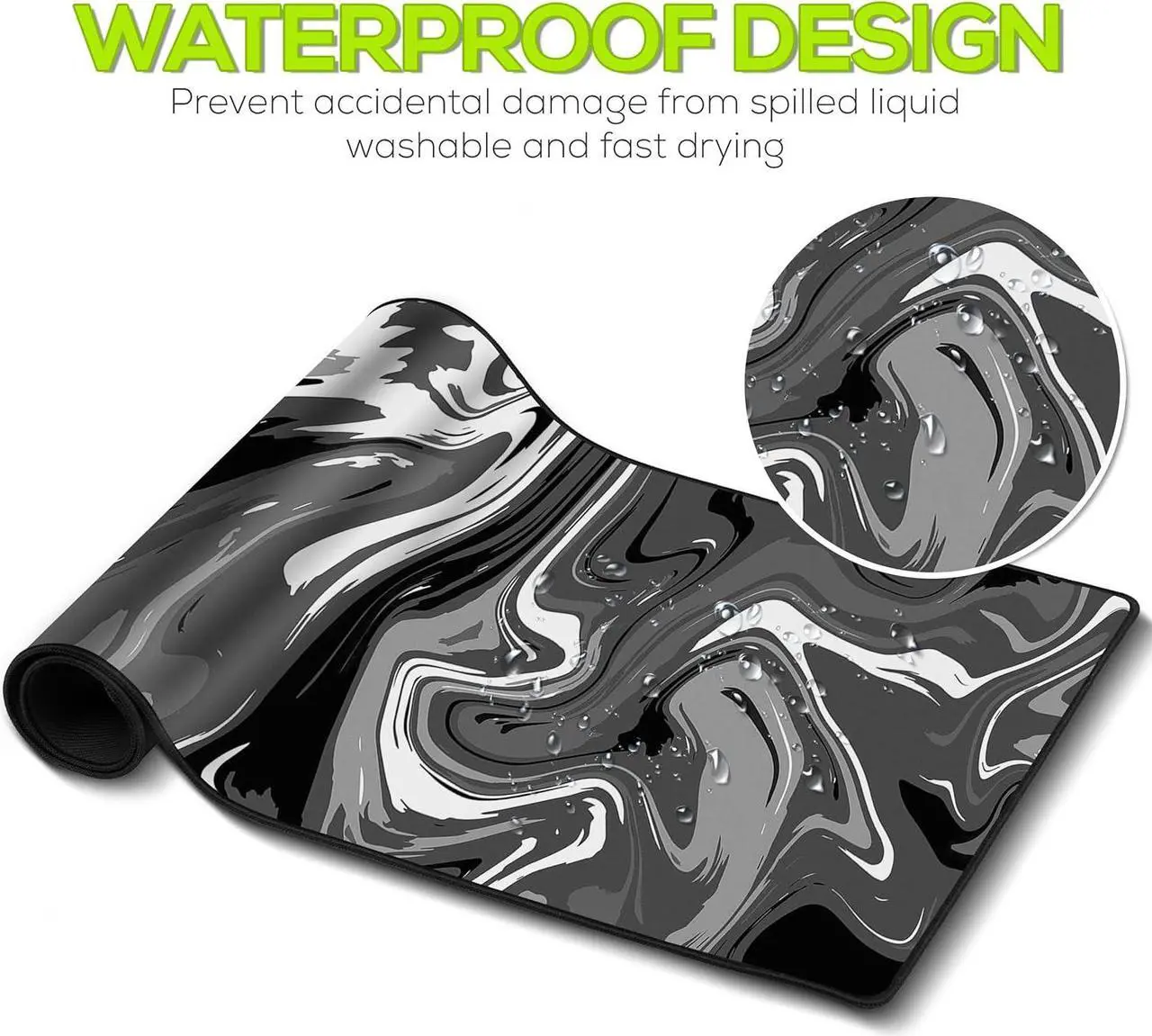 Alt view image 5 of 7 - Gaming Mouse Pad Spill-Proof Extended Large Marble Fluid Design Non-Slip 31.5x11.8 XL Mousepad Smooth Surface Desk Mat for Work Home Office (Black and White)