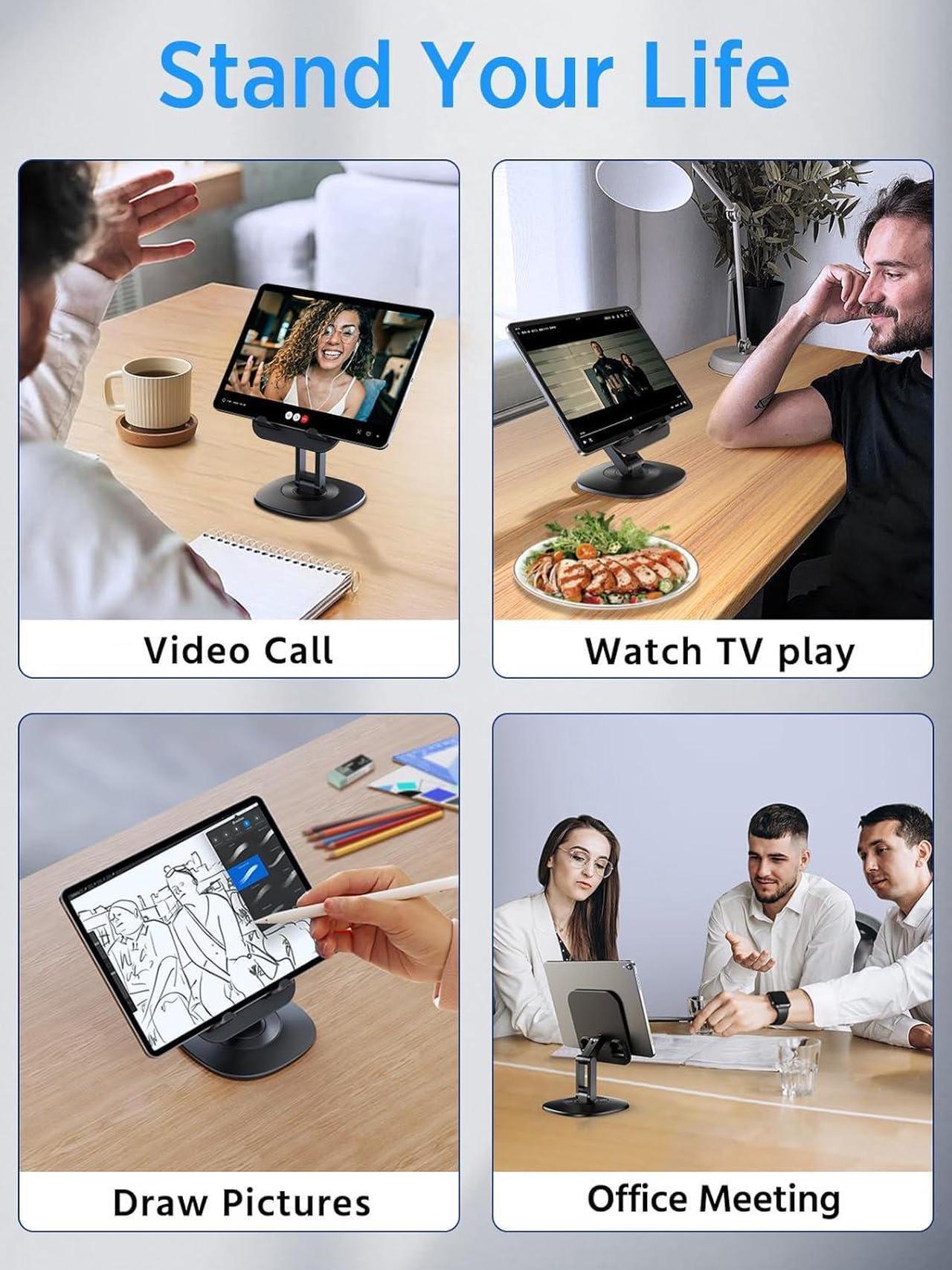 Alt view image 3 of 7 - iPad Stand for Desk Foldable 360° Rotating Tablet Stand Super Stable & Portable iPad Tablet Holder for Office Kitchen Compatible with 4-13 iPad Pro Air Mini/Kindle/iPhone/Galaxy/Monitor/Switch
