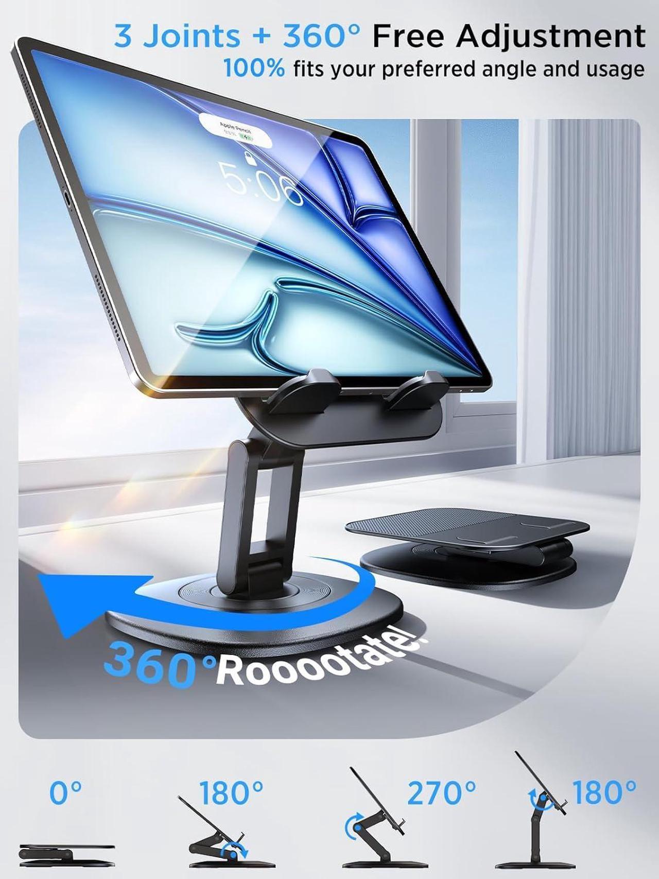 Alt view image 4 of 7 - iPad Stand for Desk Foldable 360° Rotating Tablet Stand Super Stable & Portable iPad Tablet Holder for Office Kitchen Compatible with 4-13 iPad Pro Air Mini/Kindle/iPhone/Galaxy/Monitor/Switch