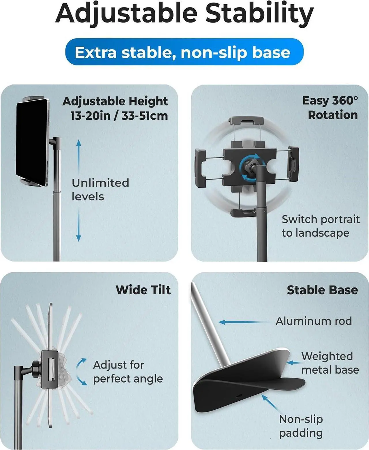 Alt view image 3 of 6 - Cooper TabStand - Height Adjustable Tablet Stand for Desk 16 Portable Monitor Stand | Aluminum Alloy Tablet Holder Stand | Apple iPad Stand for iPad Pro 13/12.9/11 iPad Air iPad mini (Night Black)