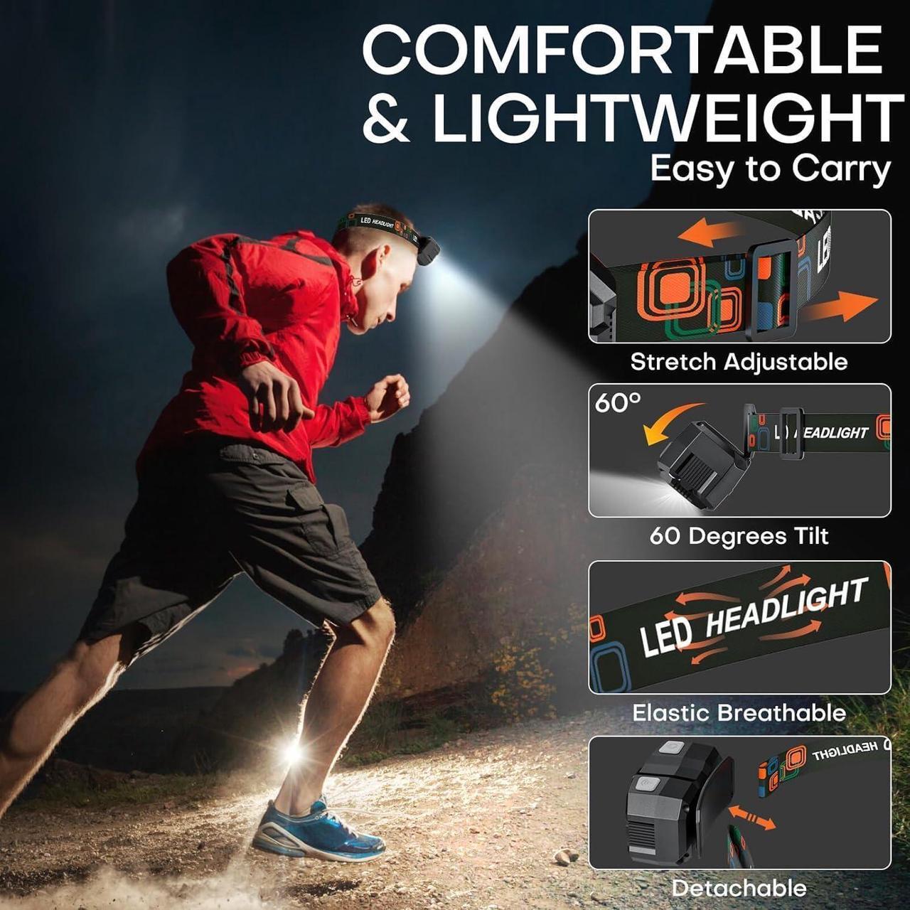 Alt view image 5 of 6 - Rechargeable Headlamp Flashlight 3-Pack 2000 Lumen Super Bright LED Headlight with Red Light Motion Sensor for Adults Kid Waterproof Lightweight Head Lamp for Outdoor Camping Running Hiking Fishing
