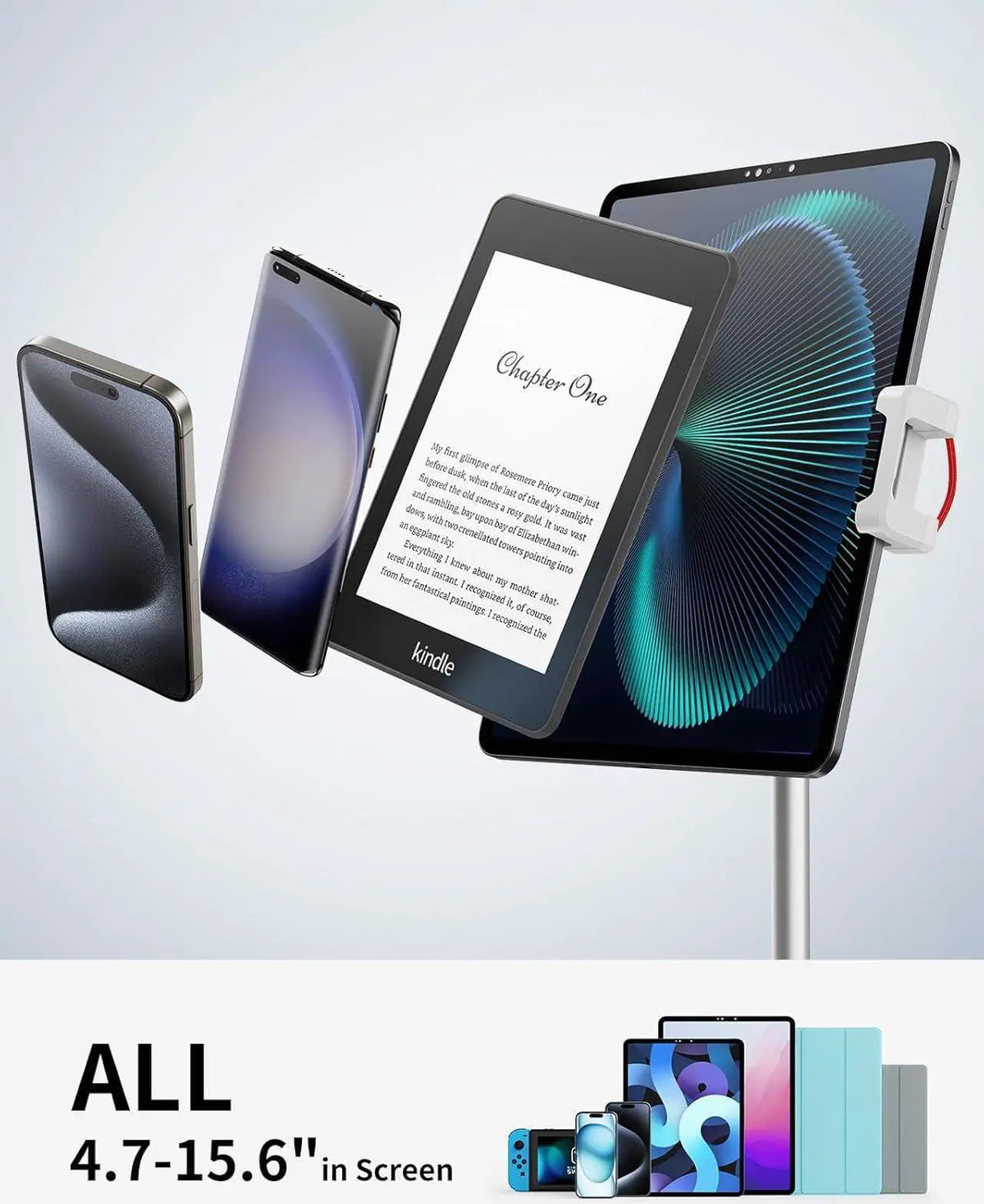 Alt view image 4 of 6 - Tablet Stand Holder Height Adjustable Portable Monitor Stand 360 Degree Rotating Aluminum Alloy Cradle Mount Dock for 4.7-15.6 Screen iPhone  iPad Kindle eBook Reader (Silver)