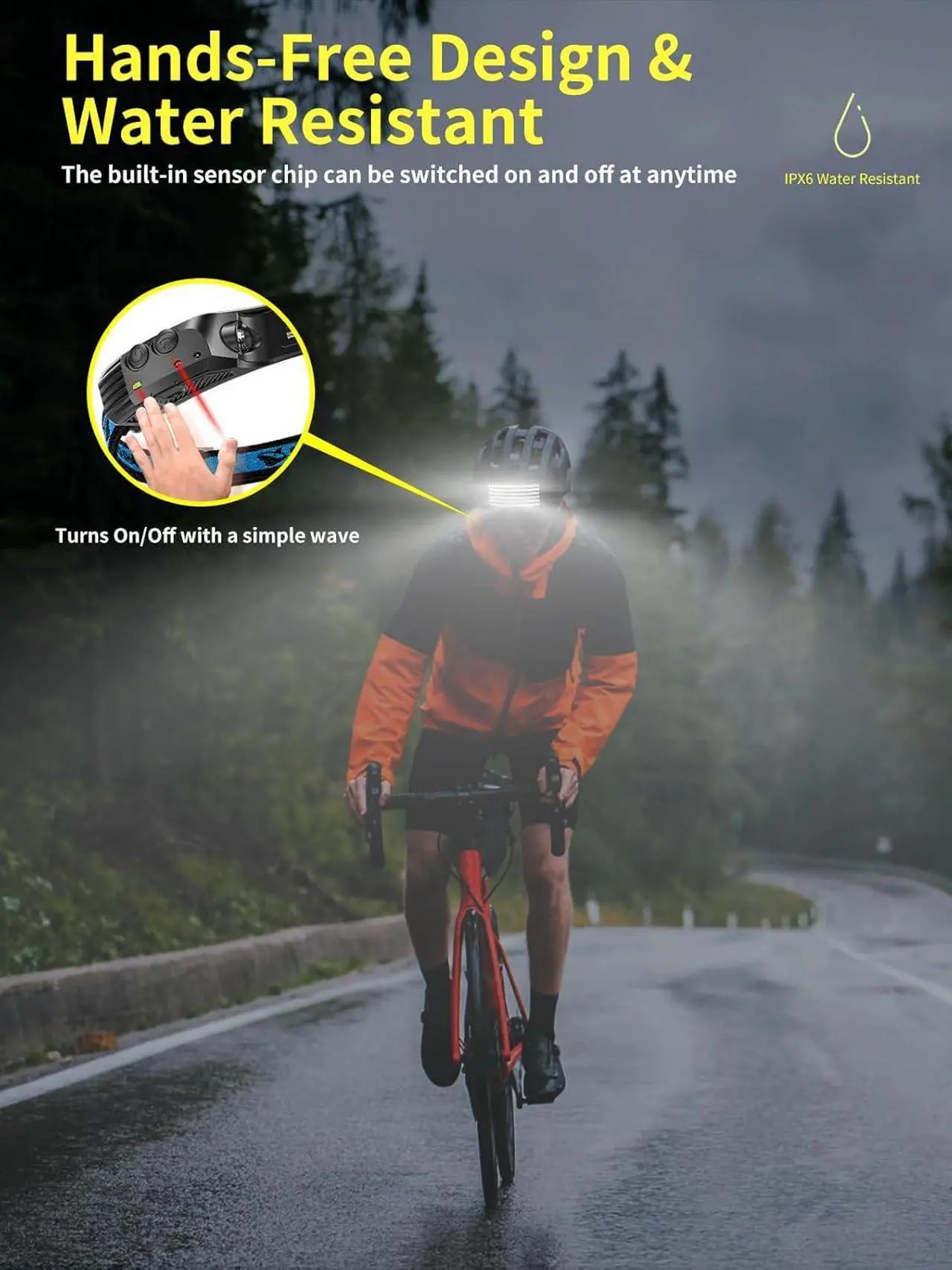 Alt view image 5 of 7 - Rechargeable Headlamp 230°Wide Angle 6*White Light The Brightest LED Head Lamp with Motion Sensor Waterproof Headlight for Camping Hiking Outdoor Head-Lamp-LED-Frontale-Rechargeable
