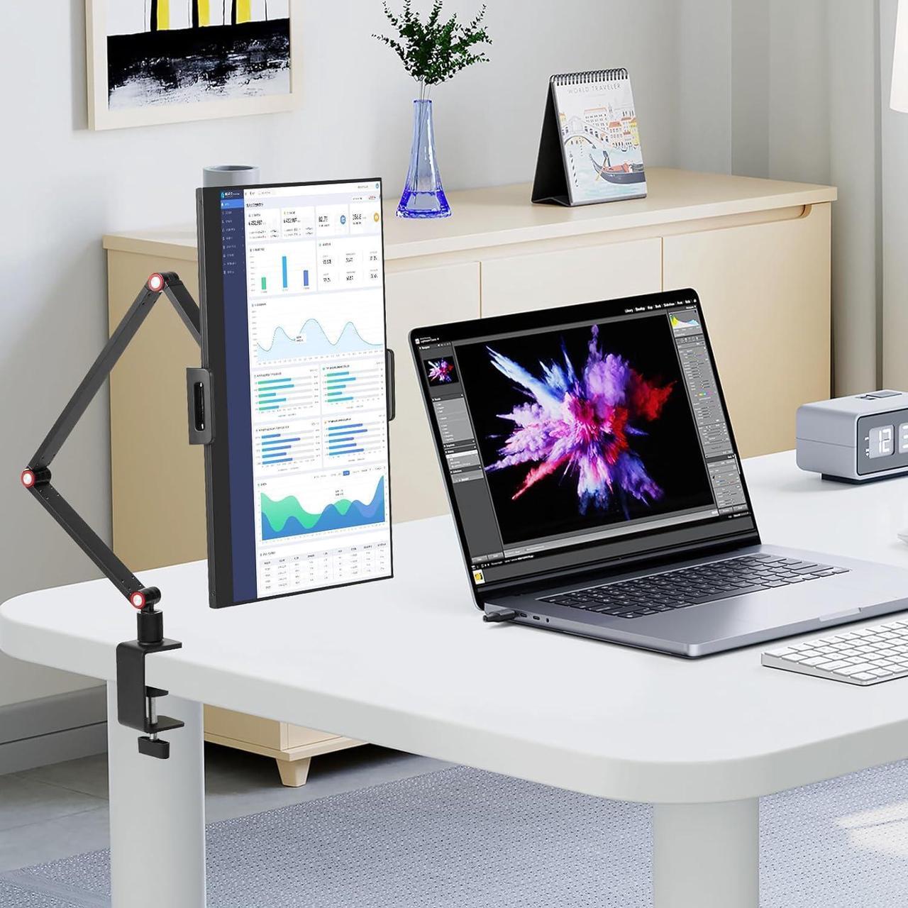 Alt view image 7 of 7 - Tablet Stand Holder for ipad Portable Monitor Stand Holder 15.6 16 Desk Mount with 360°Rotate Base Fits for 4.7-16 Phone Kindle Fire HD Nintendo Switch
