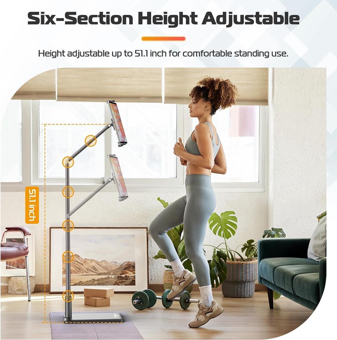 Alt view image 3 of 7 - Tablet Floor Stand Holder Phone Stand for Recording Adjustable Cell Phone & Tablet Stand for Floor Compatible with iPad Pro iPad Air iPad Mini Galaxy Tab iPhone & 4.6-12.9 Inch Devices