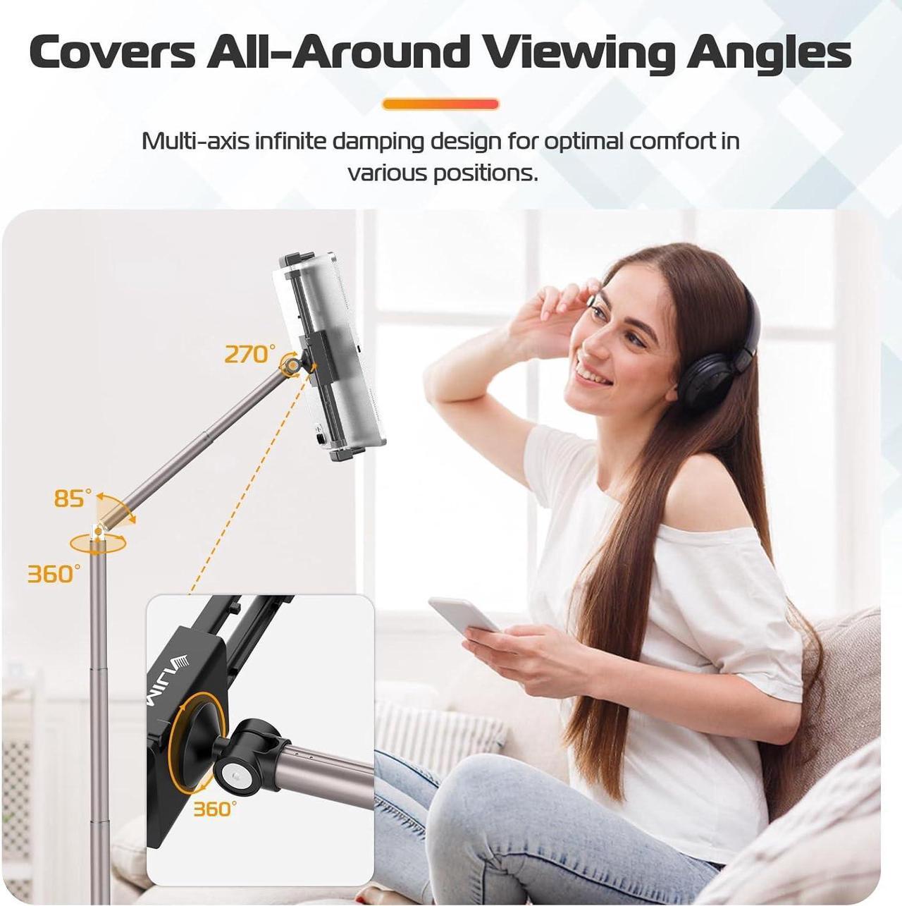 Alt view image 4 of 7 - Tablet Floor Stand Holder Phone Stand for Recording Adjustable Cell Phone & Tablet Stand for Floor Compatible with iPad Pro iPad Air iPad Mini Galaxy Tab iPhone & 4.6-12.9 Inch Devices