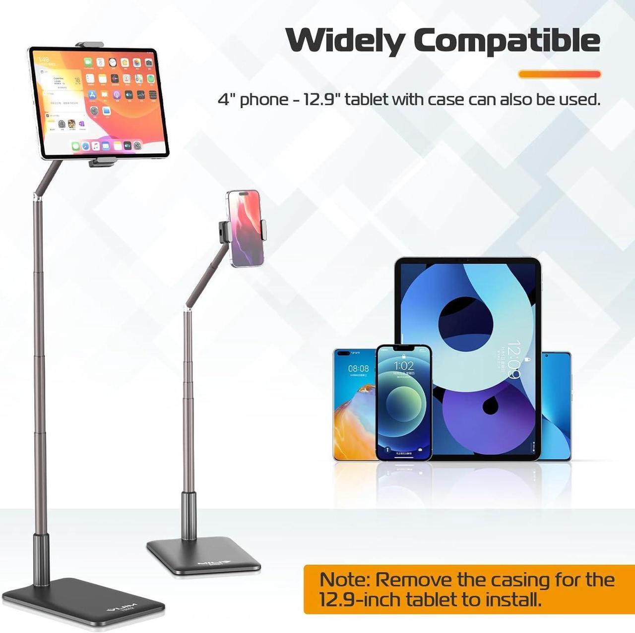 Alt view image 6 of 7 - Tablet Floor Stand Holder Phone Stand for Recording Adjustable Cell Phone & Tablet Stand for Floor Compatible with iPad Pro iPad Air iPad Mini Galaxy Tab iPhone & 4.6-12.9 Inch Devices