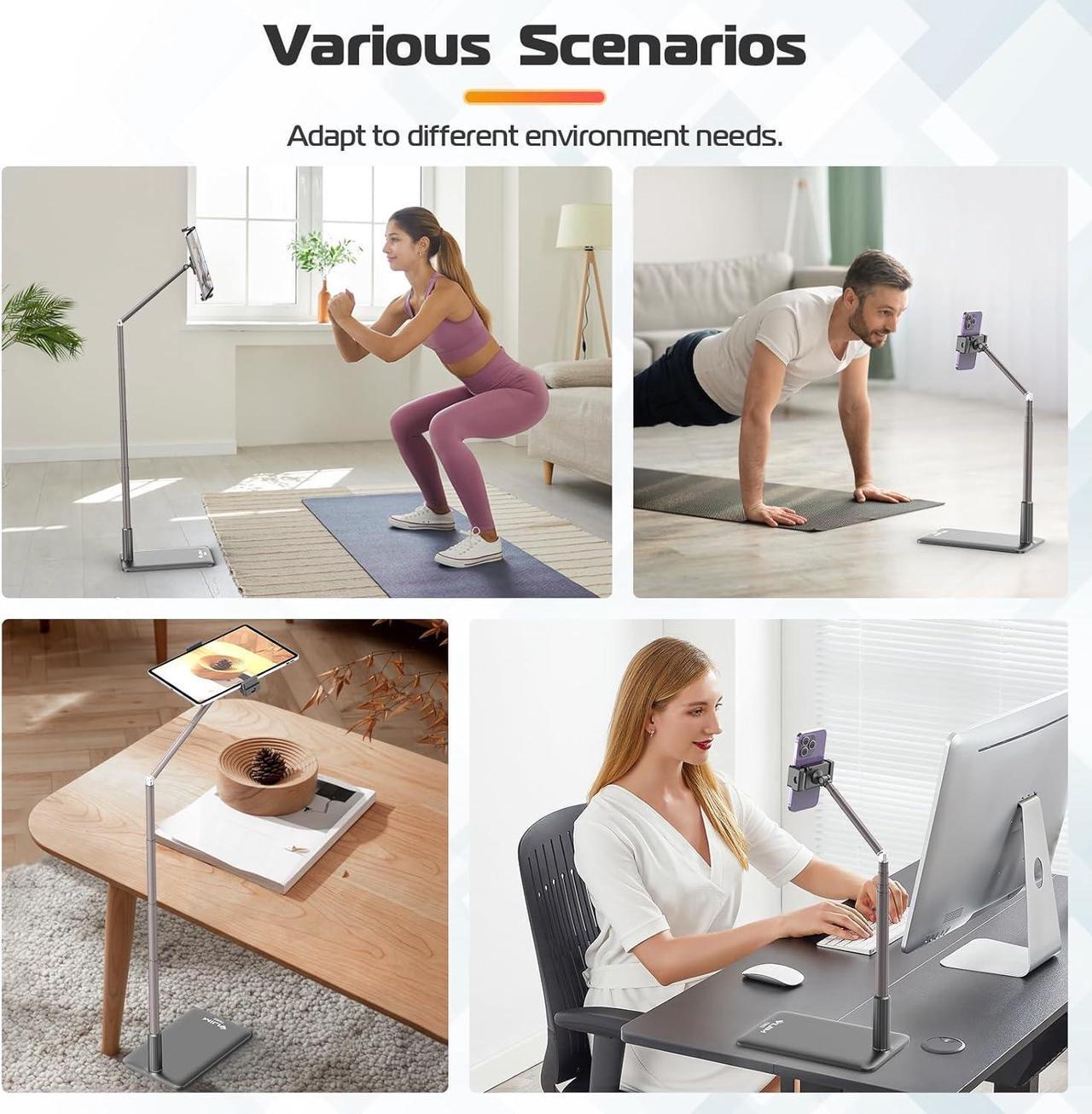 Alt view image 7 of 7 - Tablet Floor Stand Holder Phone Stand for Recording Adjustable Cell Phone & Tablet Stand for Floor Compatible with iPad Pro iPad Air iPad Mini Galaxy Tab iPhone & 4.6-12.9 Inch Devices
