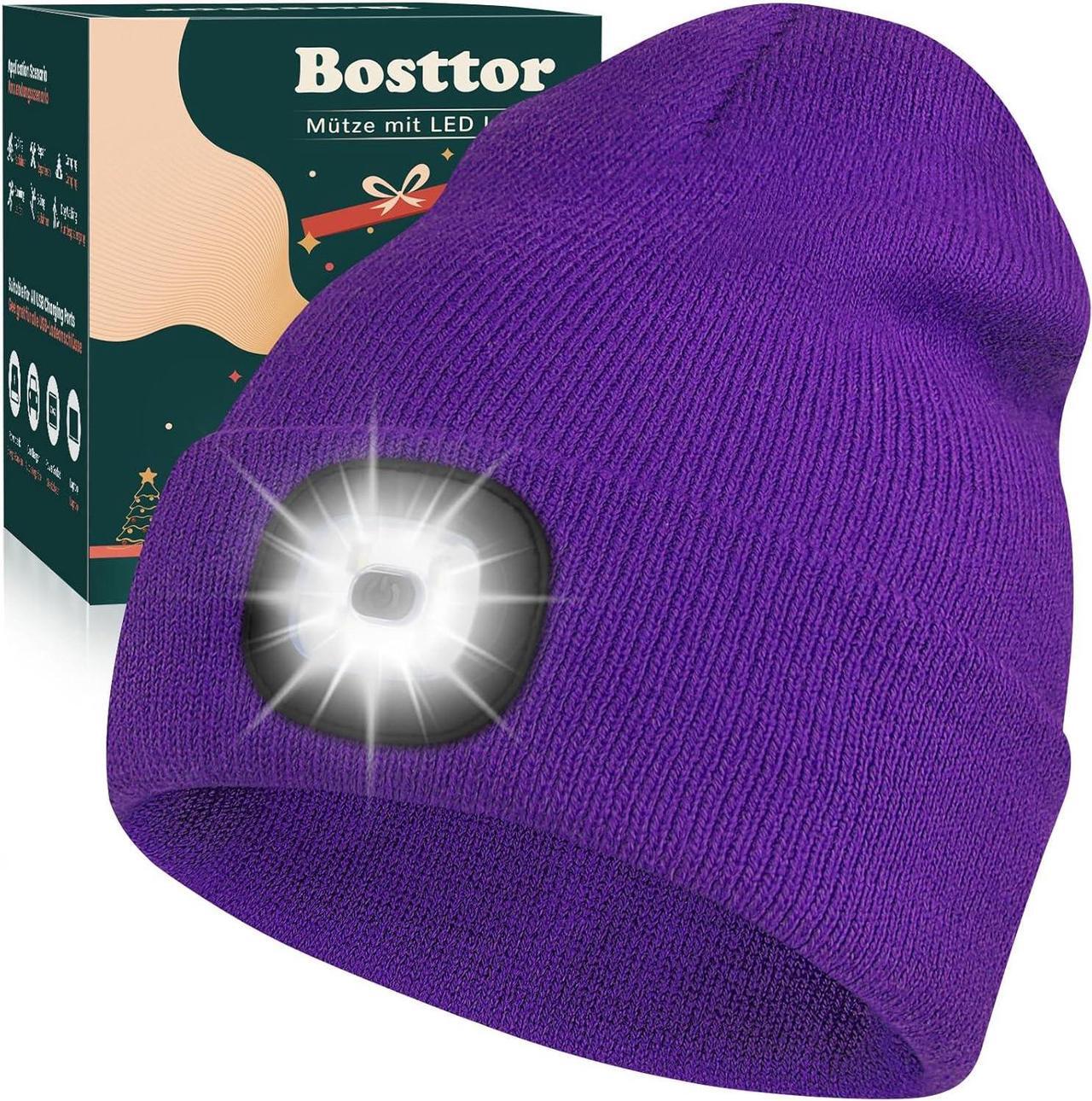 Main image of LED Beanie Hat with Light Rechargeable Headlamp Cap Unisex Winter Warm Knitted Hats Headlight Flashlight for Running Hiking Camping Tech Gifts for Men Women Handyman Teens Purple