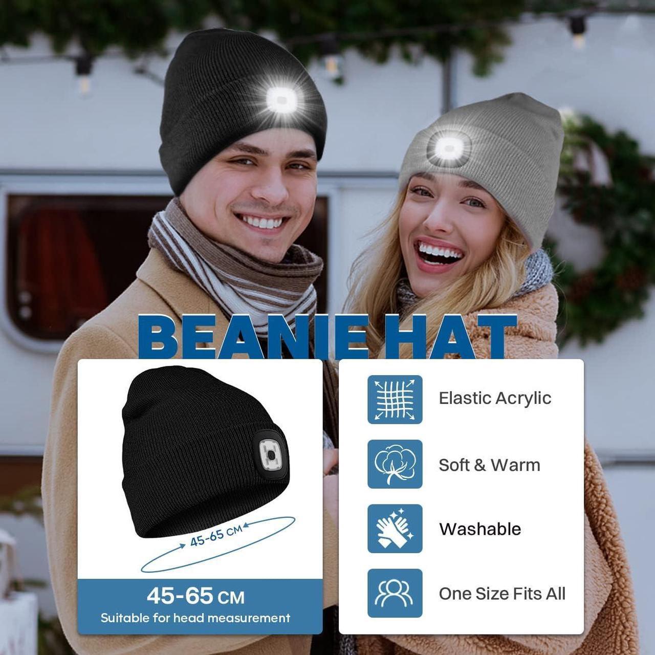 Alt view image 2 of 7 - LED Beanie Hat with Light Rechargeable Headlamp Cap Unisex Winter Warm Knitted Hats Headlight Flashlight for Running Hiking Camping Tech Gifts for Men Women Handyman Teens Purple