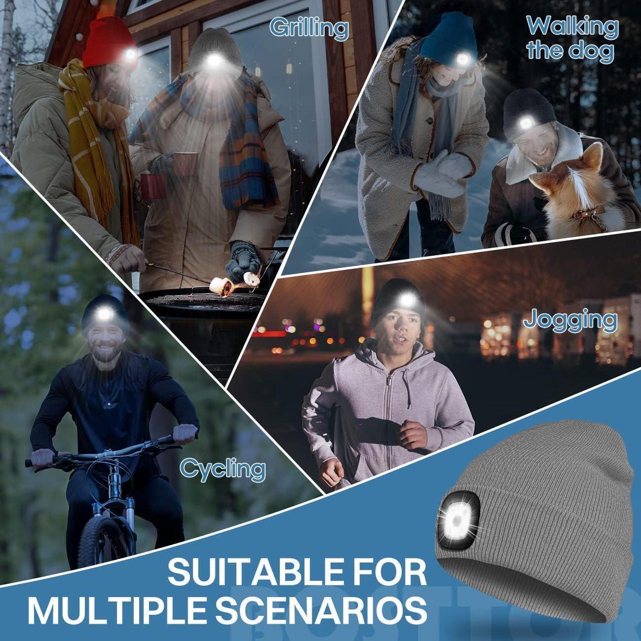 Alt view image 5 of 7 - LED Beanie Hat with Light Rechargeable Headlamp Cap Unisex Winter Warm Knitted Hats Headlight Flashlight for Running Hiking Camping Tech Gifts for Men Women Handyman Teens Purple
