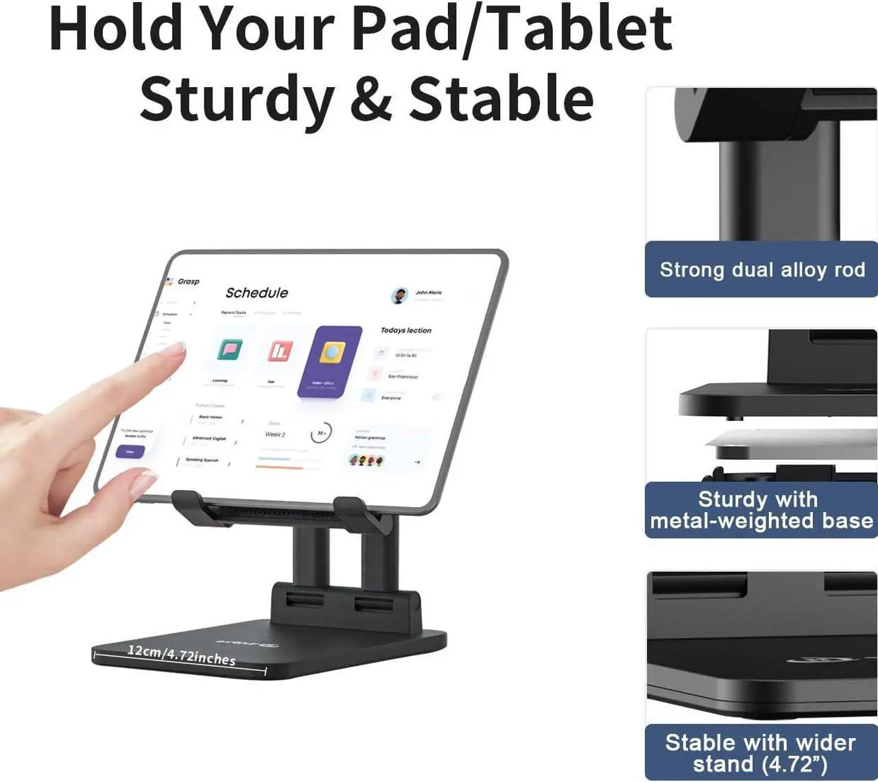Alt view image 2 of 6 - Tablet Stand -Portable Monitor Stand 4.72 Wide Adjustable & Foldable Super Sturdy Holder for Desk Compatible with iPad/Tablets/Monitor 7-15.6 and Surface Pro