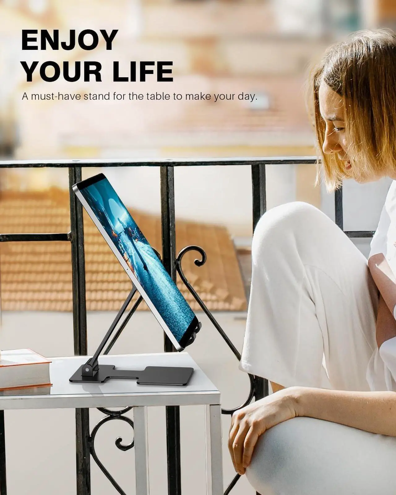 Alt view image 3 of 6 - Tablet Stand Adjustable Tablet Holder for Desk Foldable Aluminium for iPad Stand Dock Holder for iPad Air 5/4/Mini 6/Mini 5/10.2/Pro 12.9/Pro 11 Portable Monitor Surface (4-13 inch)-Black