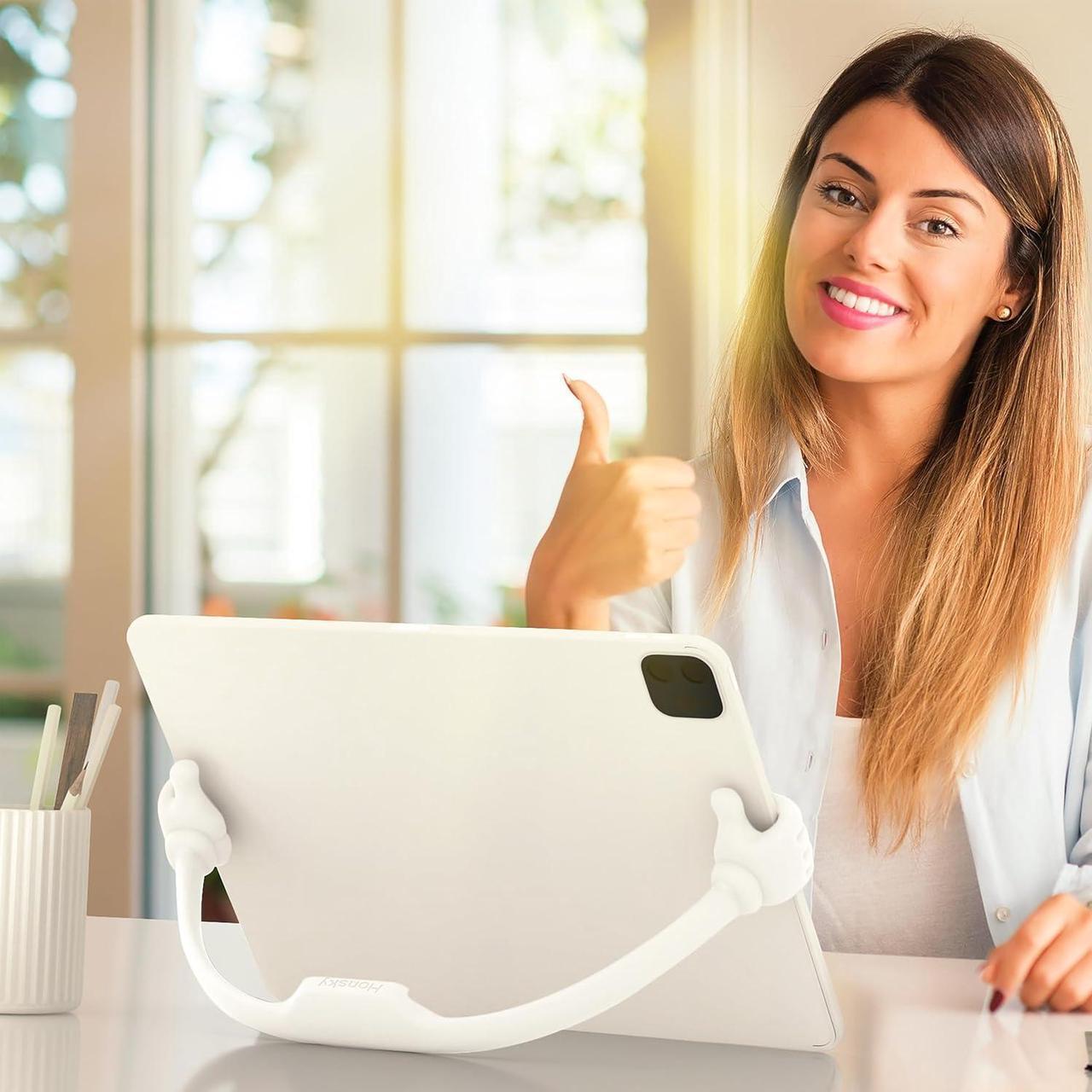 Alt view image 2 of 6 - Thumbs Up Tablet Stand Portable Monitor Stand Holder for Desktop Tablet Display Stands Holder Stand for Desk Universal Cute White