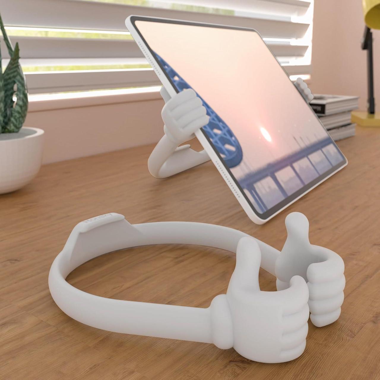 Alt view image 5 of 6 - Thumbs Up Tablet Stand Portable Monitor Stand Holder for Desktop Tablet Display Stands Holder Stand for Desk Universal Cute White