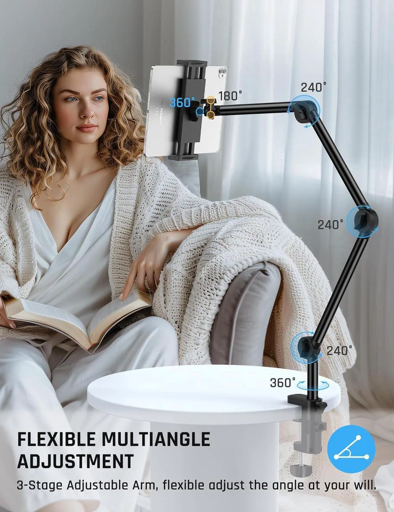 Alt view image 3 of 7 - Adjustable Tablet Holder Tablet Stand for Bed Tablet Holder Bed Tablet Stand 360°Rotatable Overhead Tablet Holder Tablet Mount for iPad Pro/ Mini/ Air/iPhone/ Kindle/Switch All 4.7 - 12.9 Inch Devices