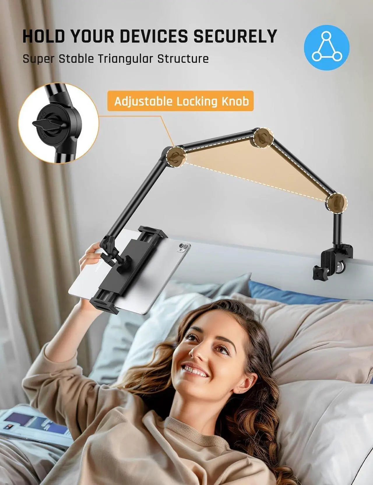 Alt view image 4 of 7 - Adjustable Tablet Holder Tablet Stand for Bed Tablet Holder Bed Tablet Stand 360°Rotatable Overhead Tablet Holder Tablet Mount for iPad Pro/ Mini/ Air/iPhone/ Kindle/Switch All 4.7 - 12.9 Inch Devices