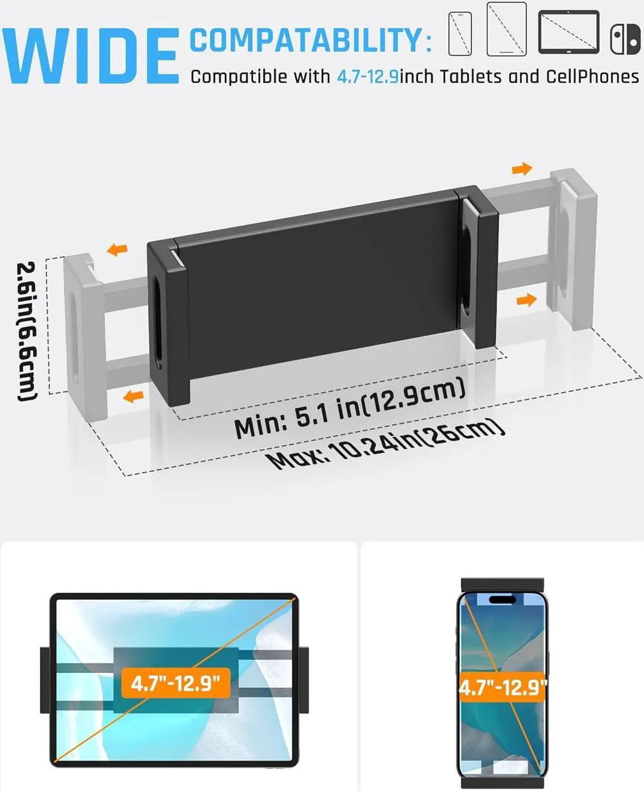 Alt view image 5 of 7 - Adjustable Tablet Holder Tablet Stand for Bed Tablet Holder Bed Tablet Stand 360°Rotatable Overhead Tablet Holder Tablet Mount for iPad Pro/ Mini/ Air/iPhone/ Kindle/Switch All 4.7 - 12.9 Inch Devices