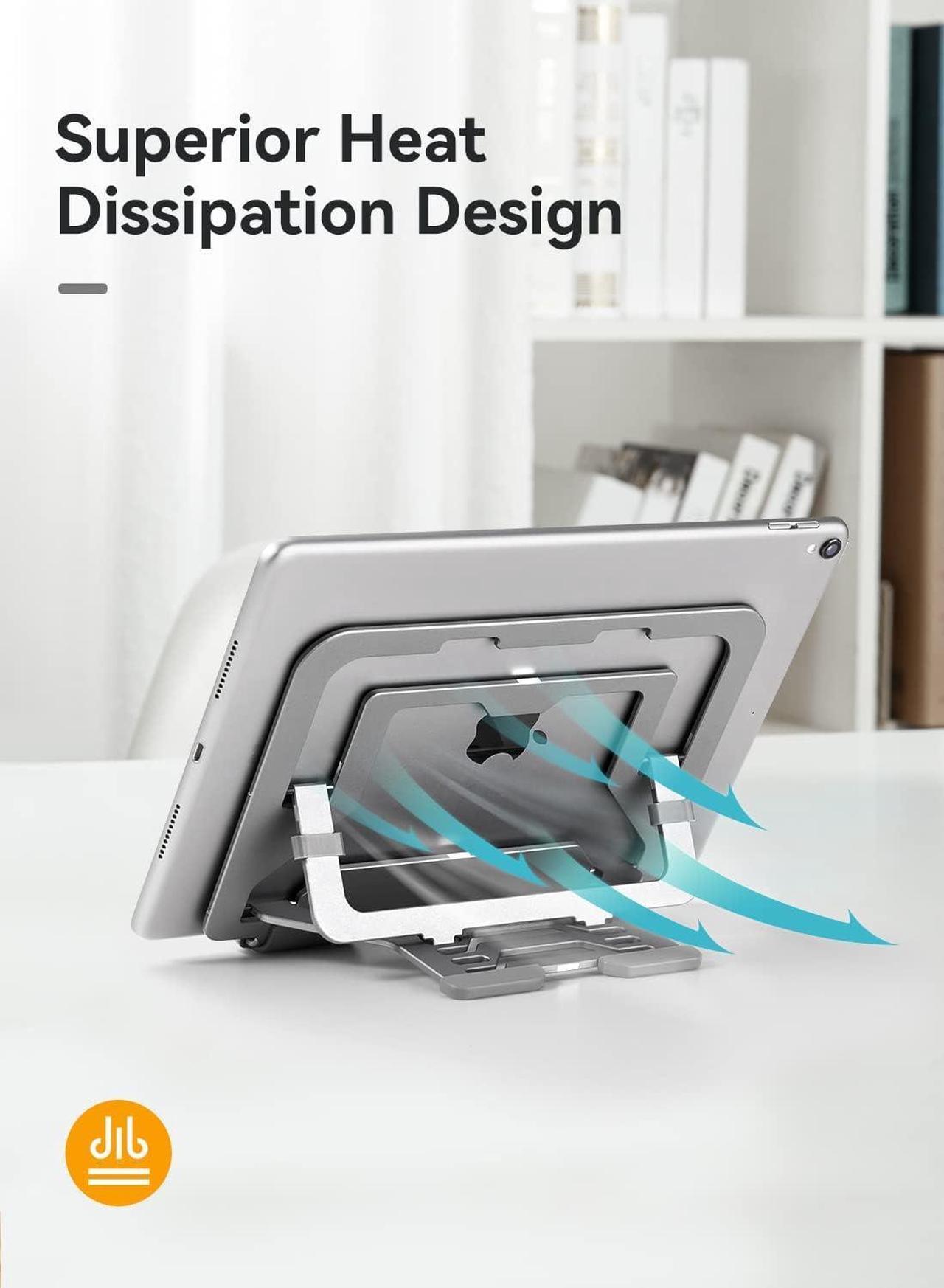 Alt view image 4 of 7 - Tablet Stand Holder Adjustable PR114 Portable Monitor Desktop Stand with 6 Viewing Angles Compatible for iPad Mini Air Pro Series iPhones kindles
