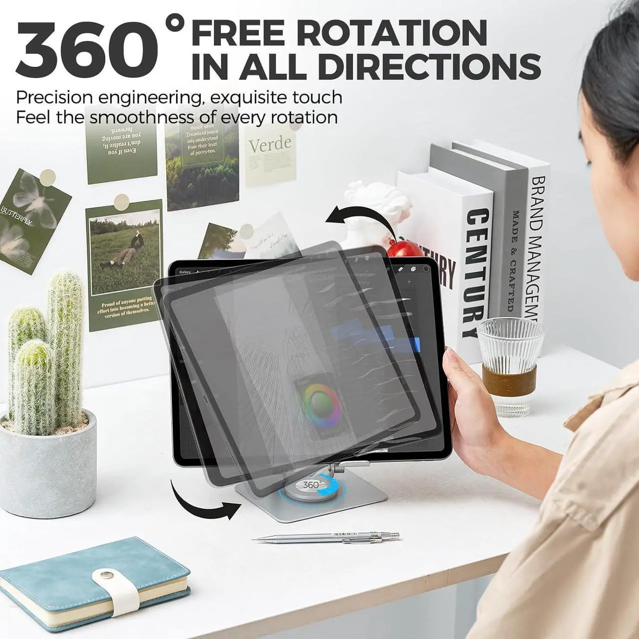 Alt view image 2 of 7 - Tablet Stand for iPad Stand for Desk Adjustable&Foldable iPad Pro Holder Portable Monitor Stand with 360° Rotating Base Holder for iPad Pro Fit for Computer Office Desk Accessories(Black)