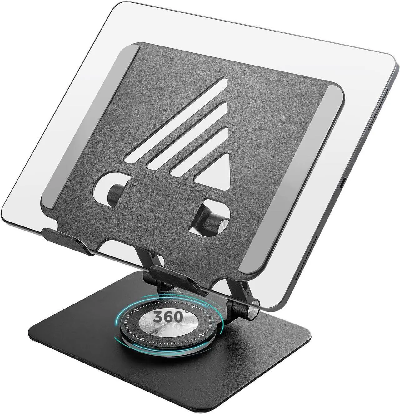 Alt view image 7 of 7 - Tablet Stand for iPad Stand for Desk Adjustable&Foldable iPad Pro Holder Portable Monitor Stand with 360° Rotating Base Holder for iPad Pro Fit for Computer Office Desk Accessories(Black)