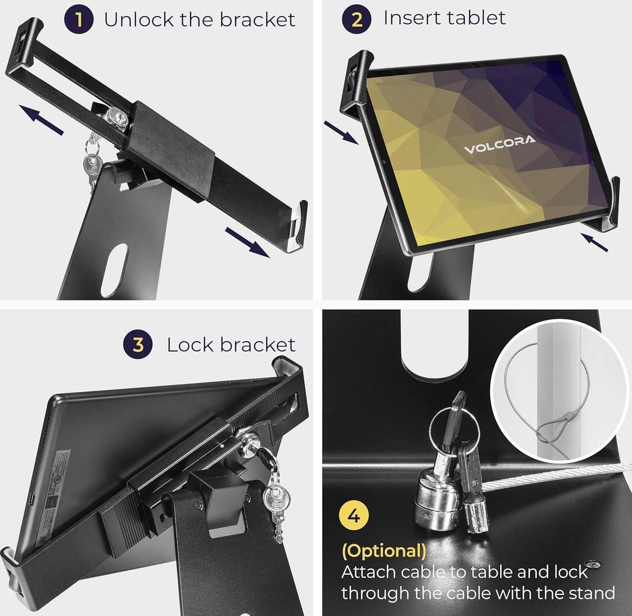 Alt view image 5 of 7 - Anti-Theft Tablet Stand iPad Security Holder with Lock Black 10-13 Inch Kiosk Stand Mount Swivel Adjustable for iPad Pro Air POS Register Retail Business Checkout Cashier