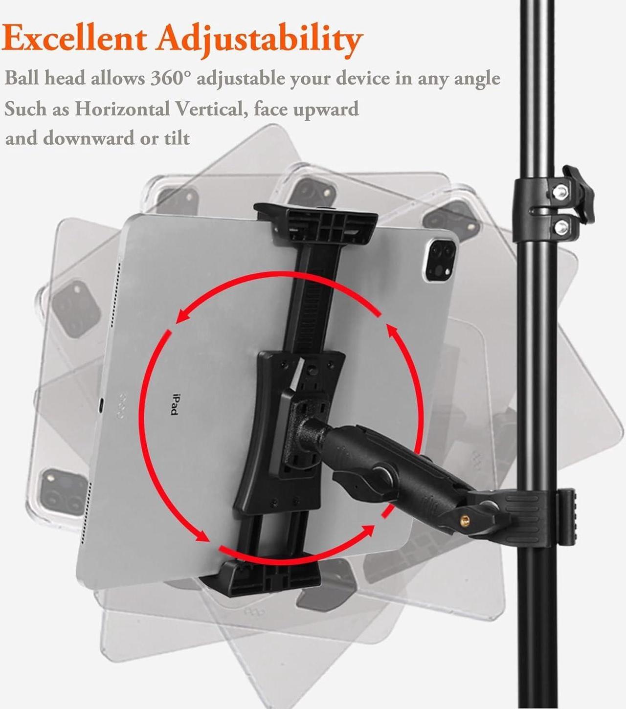 Alt view image 3 of 7 - Ipad Holder for Mic Stand Tablet Phone Holder Micophone Music Stand Mount Adjustable Rotatabe with Super Handle Clamp for iPad Pro 12.9 Air Mini Android 4 to 13.5inch iPhones and Tablets