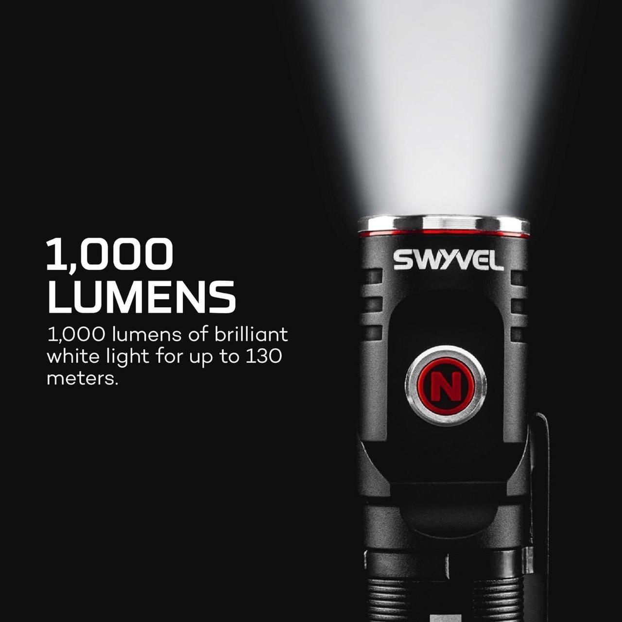 Alt view image 2 of 6 - SWYVEL 1000 Lumen USB Wireless Rechargeable Aluminum Flashlight: Compact 90 Degree Rotating Swivel Head Work Light 5 Light Modes Pocket Clip Magnetic Base for Hands-Free Lighting -Black