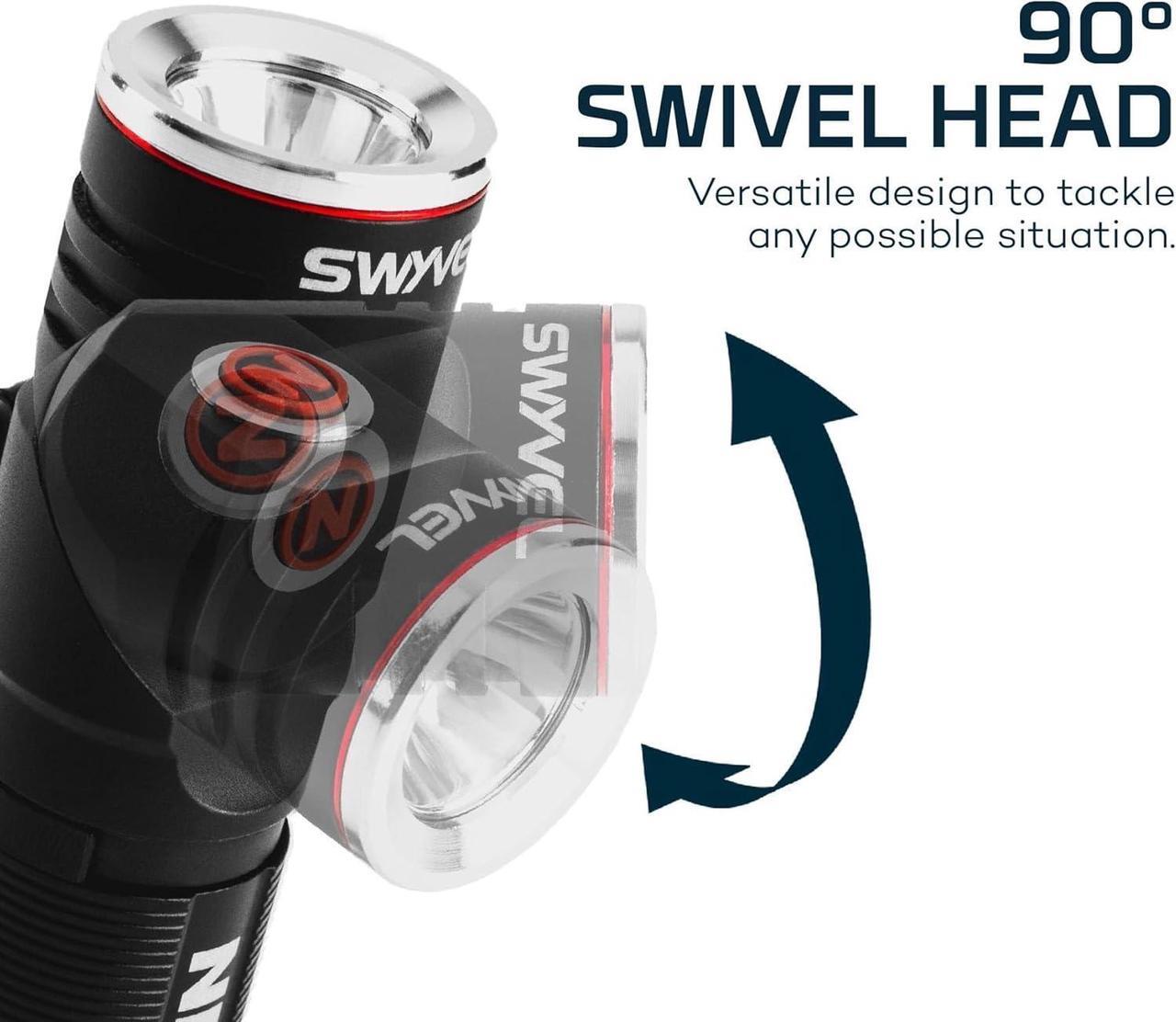 Alt view image 6 of 6 - SWYVEL 1000 Lumen USB Wireless Rechargeable Aluminum Flashlight: Compact 90 Degree Rotating Swivel Head Work Light 5 Light Modes Pocket Clip Magnetic Base for Hands-Free Lighting -Black